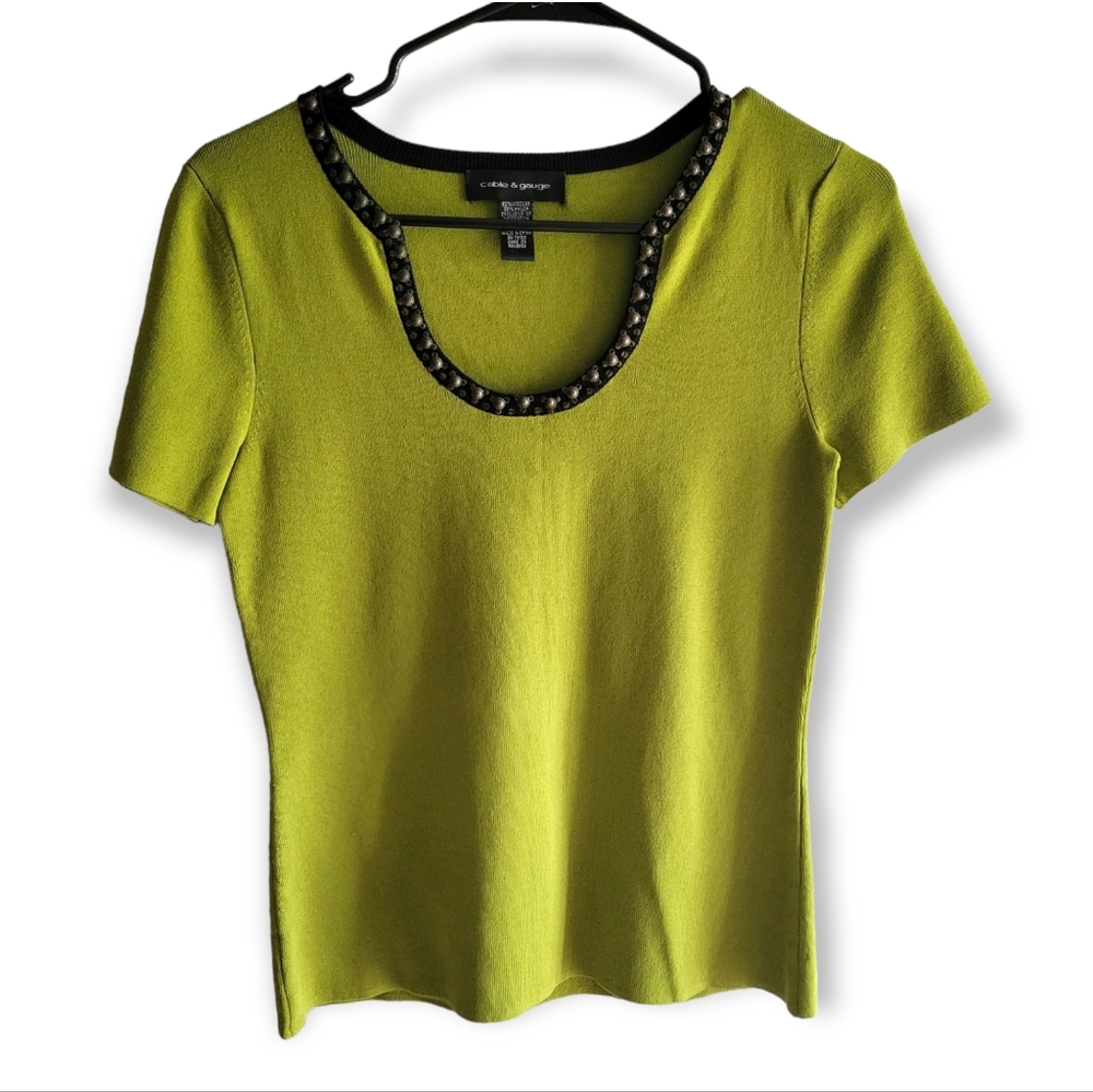 Cable and Guage Studed Scoop Neck Trim Top